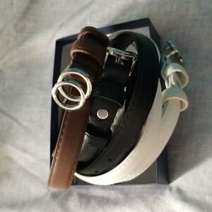 Stylish Black, White, and Brown Belt Set 3 Pack Skinny Belts Double O Ring